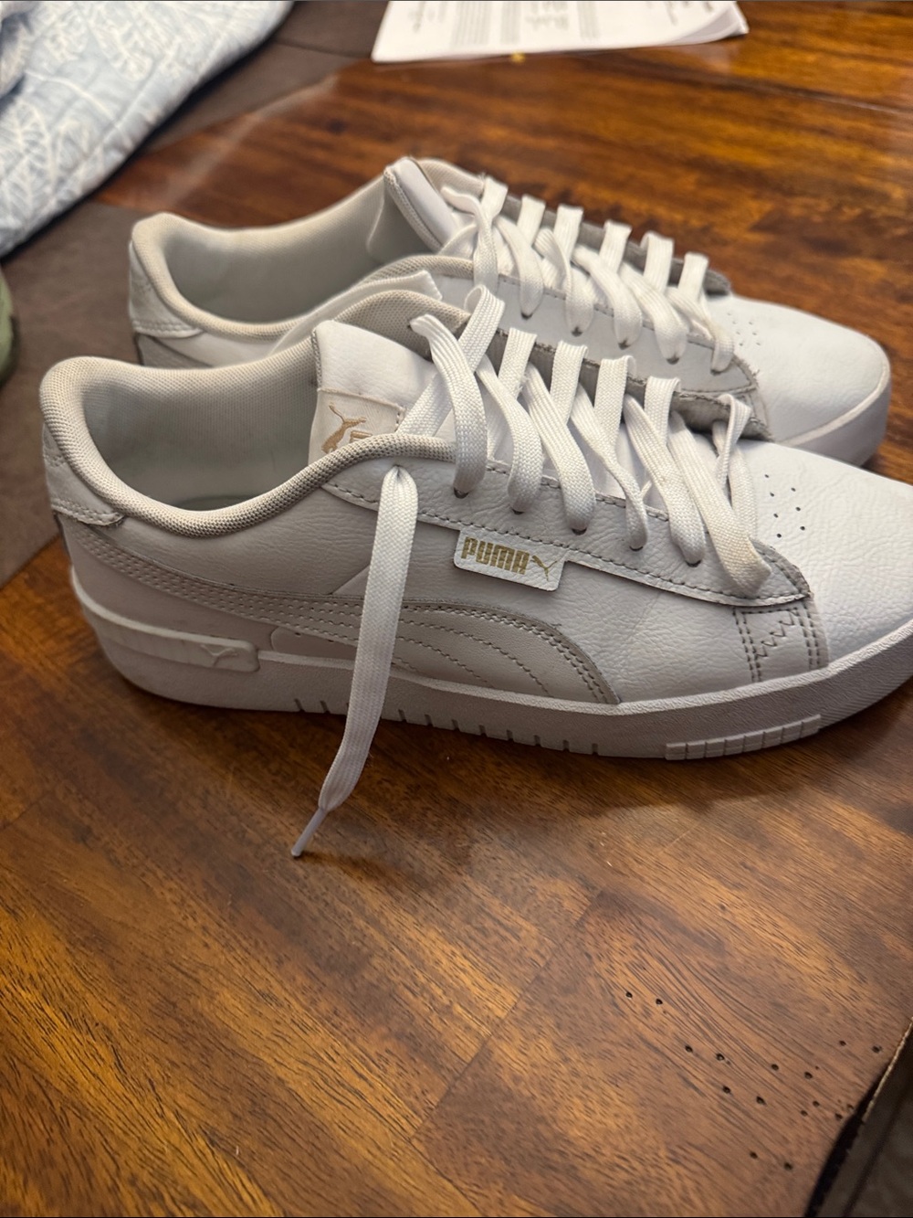 Puma Women’s Low-Top White Leather Sneakers with Gold Logo